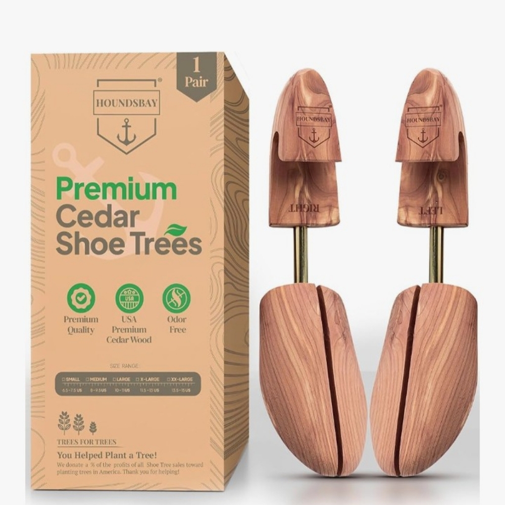 Houndsbay Men’s Premium Cedar Shoe Trees Split Toe Odor Free Size Large , 12in
